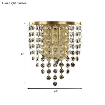Gold crystal bead sconce by Decorbites with beaded strands and gold backplate 8in tall 7.5in wide on Tampa Home & Garden Store