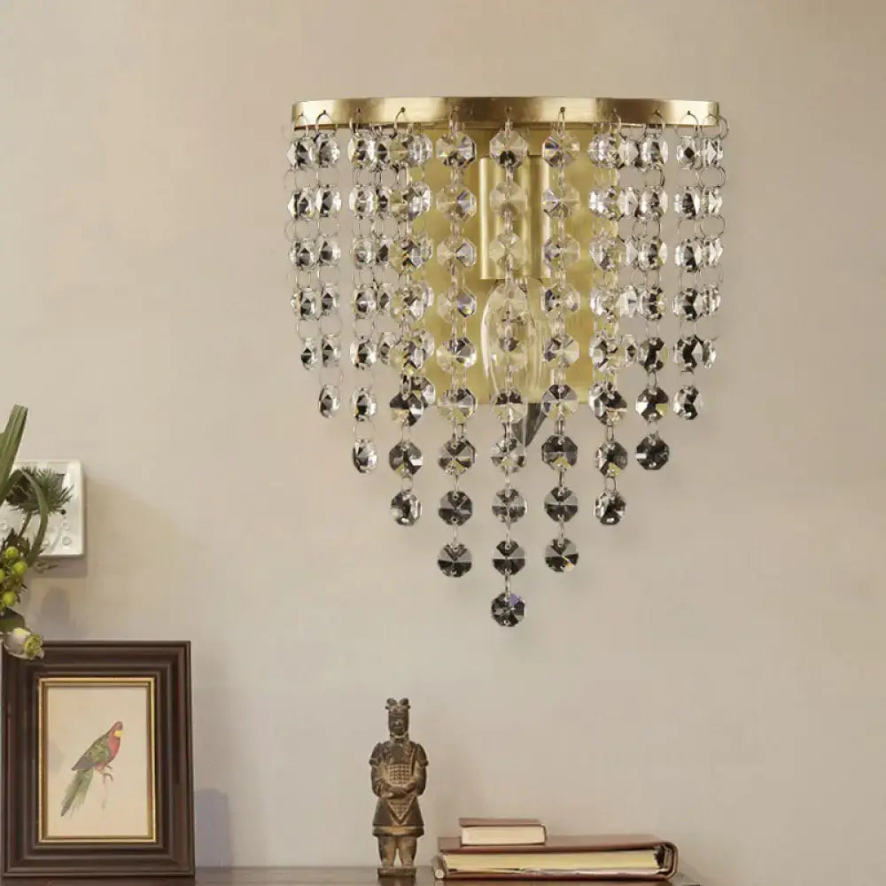 Gold Crystal Bead Sconce by Decorbites, gold-tone metal with dangling crystal beads on Tampa Home & Garden Store