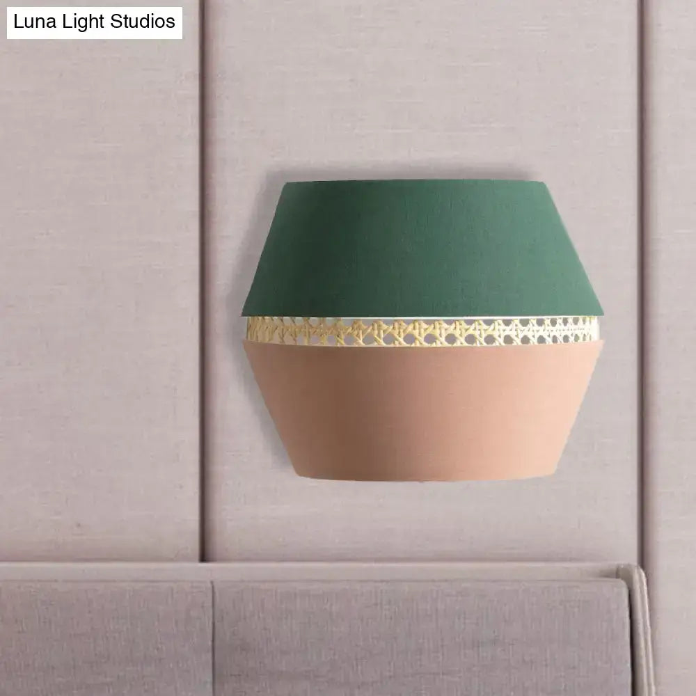 Terracotta Rattan Wall Light with green shade and cream lattice band on Tampa Home & Garden Store