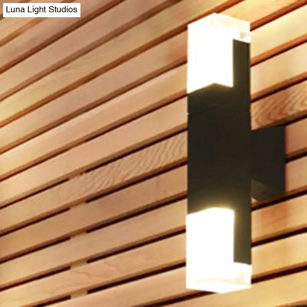 Black LED Courtyard Two-Light Wall Sconce by Decorbites with dual frosted glass shades on Tampa Home & Garden Store