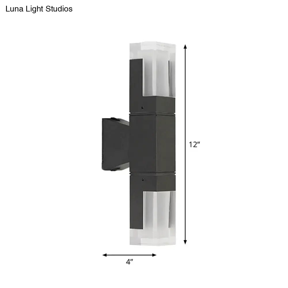 Black LED Courtyard Two-Light Wall Sconce by Decorbites, black metal mount with glass shades on Tampa Home & Garden Store