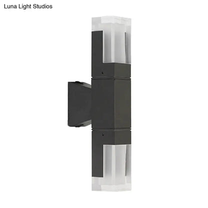 Black LED Courtyard Two-Light Wall Sconce by Decorbites with clear glass shades, wall-mounted on Tampa Home & Garden Store