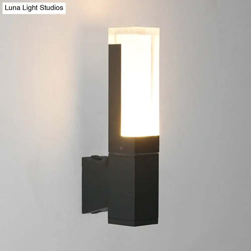 Black LED Courtyard Two-Light Wall Sconce with frosted glass shade and square wall mount on Tampa Home & Garden Store