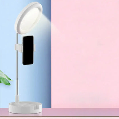 Black metal ring light with phone holder by Decorbites adjustable stand on Tampa Home & Garden Store