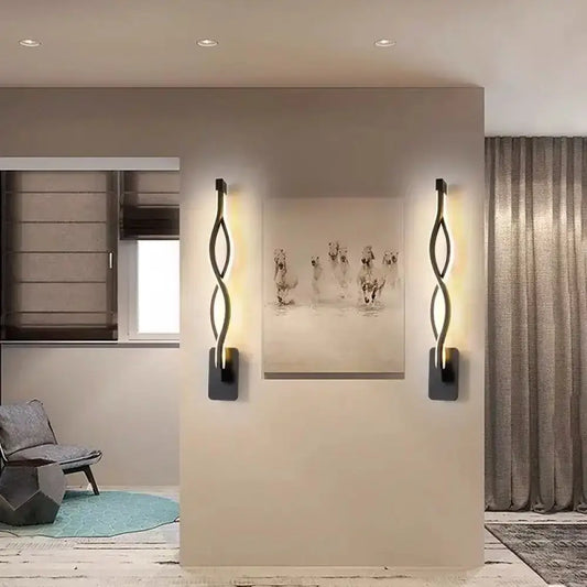 Minimalist line art sconce fixture, pair of black metal wall lamps with twisted arches Decorbites on Tampa Home & Garden Store