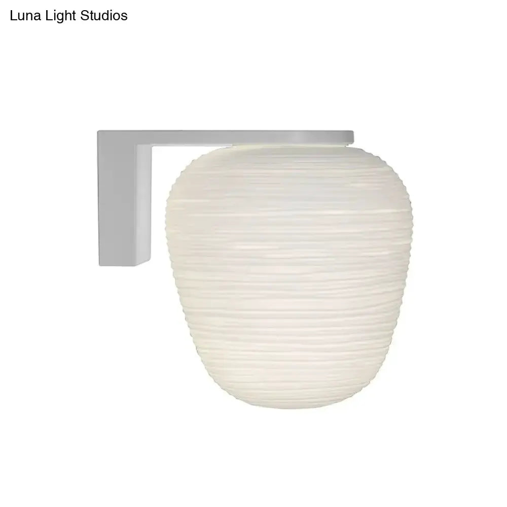 Decorbites minimalist milky ribbed glass bedroom wall sconce with white metal bracket on Tampa Home & Garden Store