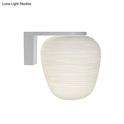 Decorbites minimalist milky ribbed glass bedroom wall sconce with white metal bracket on Tampa Home & Garden Store