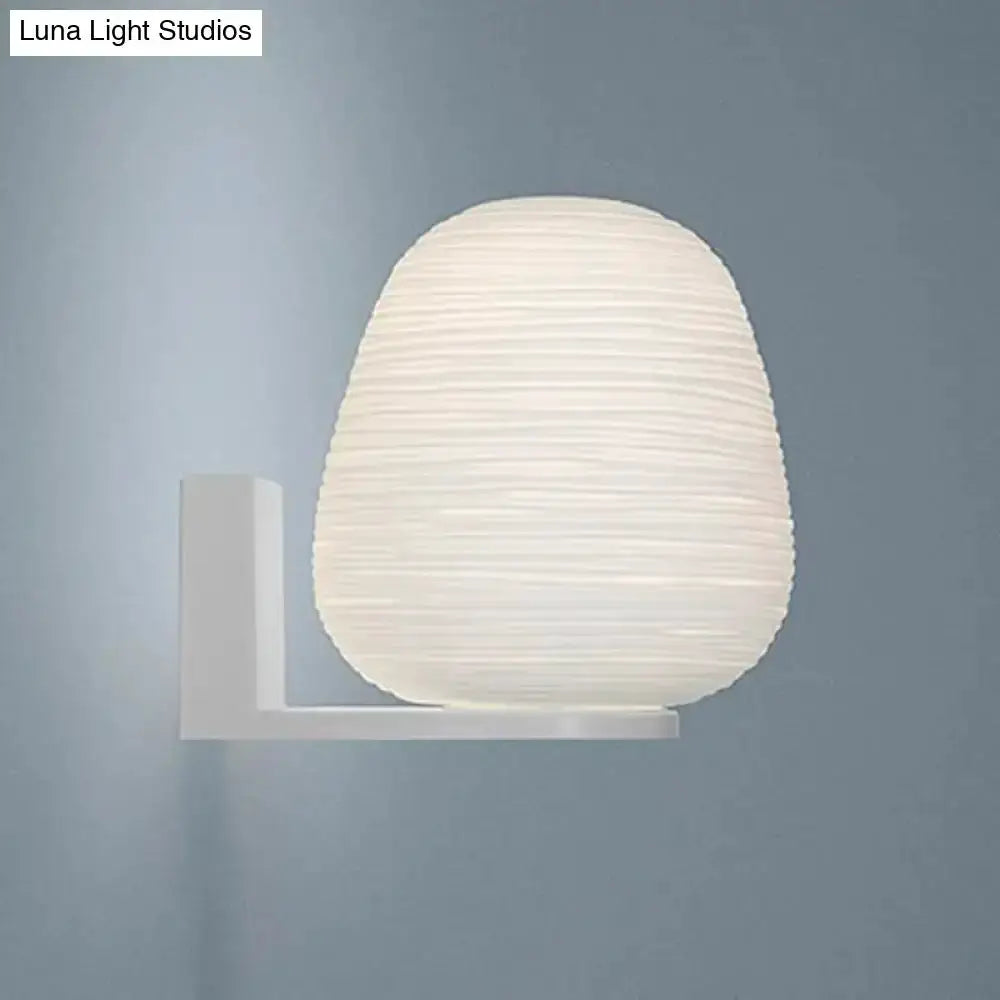 Minimalist milky ribbed glass wall sconce with white bracket by Decorbites bedroom lighting on Tampa Home & Garden Store