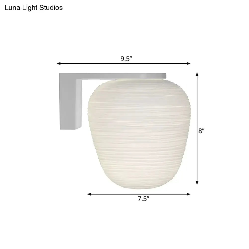 Minimalist milky ribbed glass wall sconce, white shade, metal mount by Decorbites, 9.5in wide on Tampa Home & Garden Store