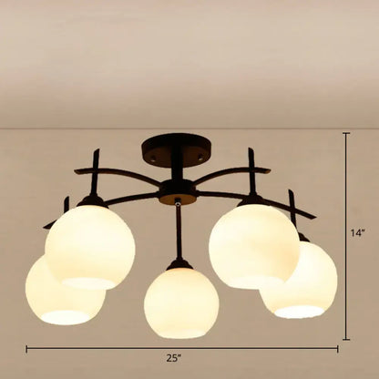 Opal glass black chandelier with frosted globes on a dark metal frame on Tampa Home & Garden Store