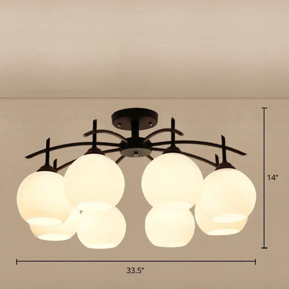 Opal Glass Black Chandelier Decorbites with black metal frame and five opal glass globes on Tampa Home & Garden Store