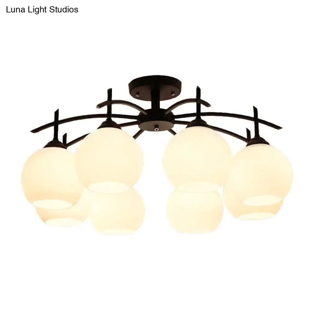 Opal Glass Black Chandelier Decorbites with six frosted globe shades and metal arms on Tampa Home & Garden Store