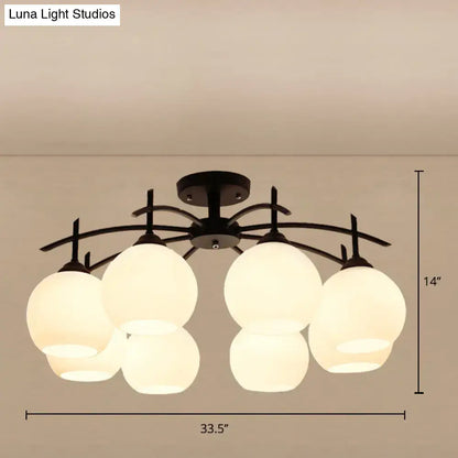 Opal Glass Black Chandelier by Decorbites with six frosted globes on a curved black metal frame on Tampa Home & Garden Store