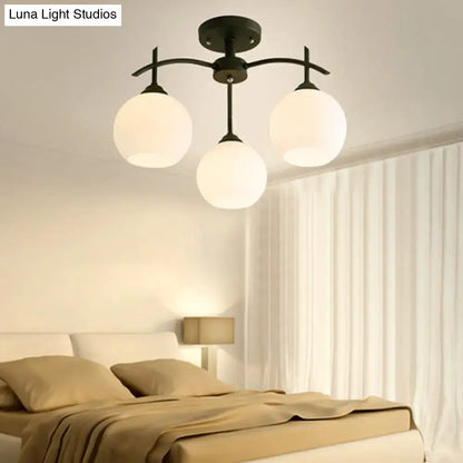 Opal glass black chandelier with three globe lights, black metal frame by Decorbites on Tampa Home & Garden Store