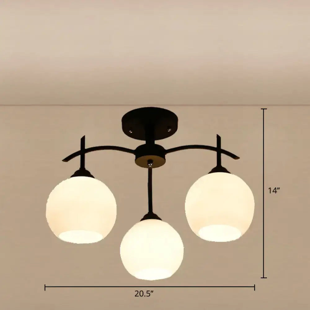 Opal glass black chandelier with 3 globe shades in black metal frame on Tampa Home & Garden Store