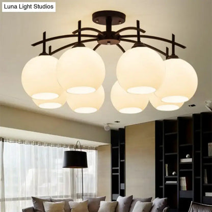 Opal Glass Black Chandelier by Decorbites with black metal frame and opal glass globes on Tampa Home & Garden Store