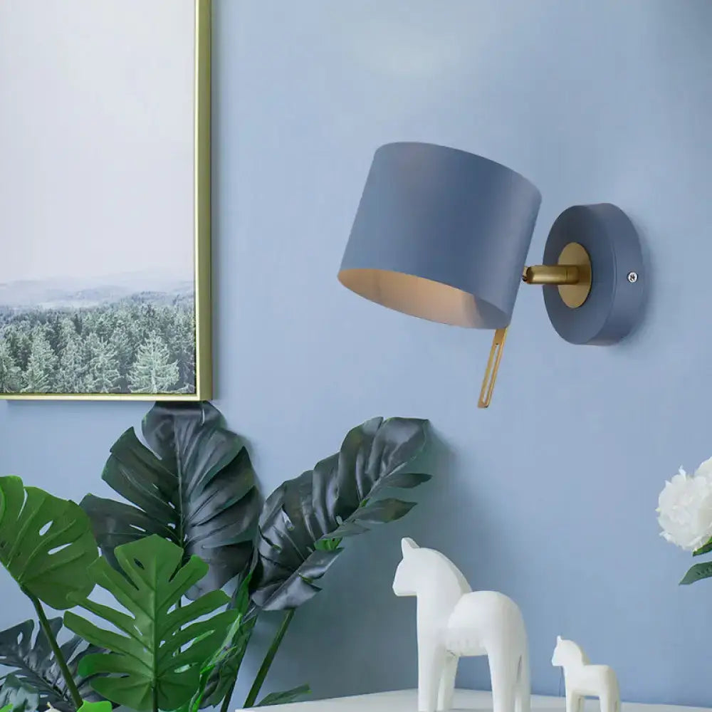 Pink Brass Cylinder Sconce wall lamp with blue shade by Decorbites on Tampa Home & Garden Store