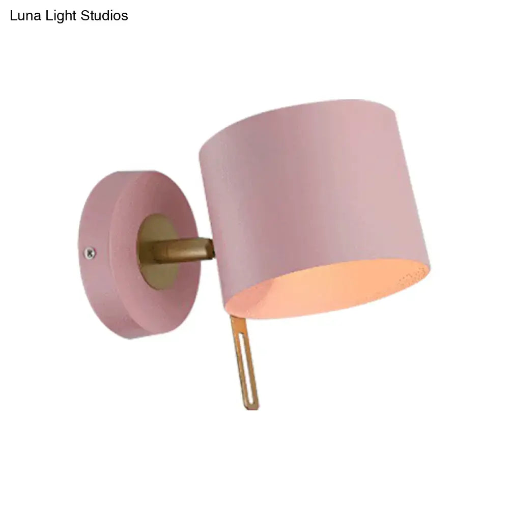 Pink brass cylinder wall sconce by Decorbites with pastel pink shade and brass mounting on Tampa Home & Garden Store