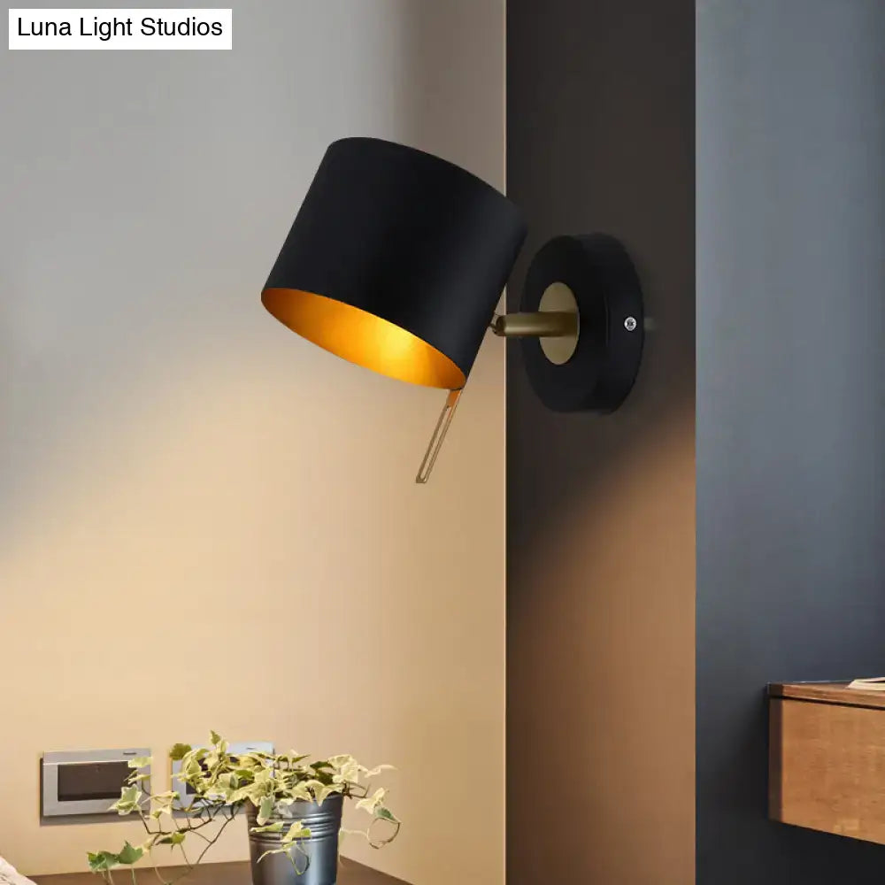 Pink Brass Cylinder Sconce by Decorbites with black shade and brass interior, wall mount on Tampa Home & Garden Store