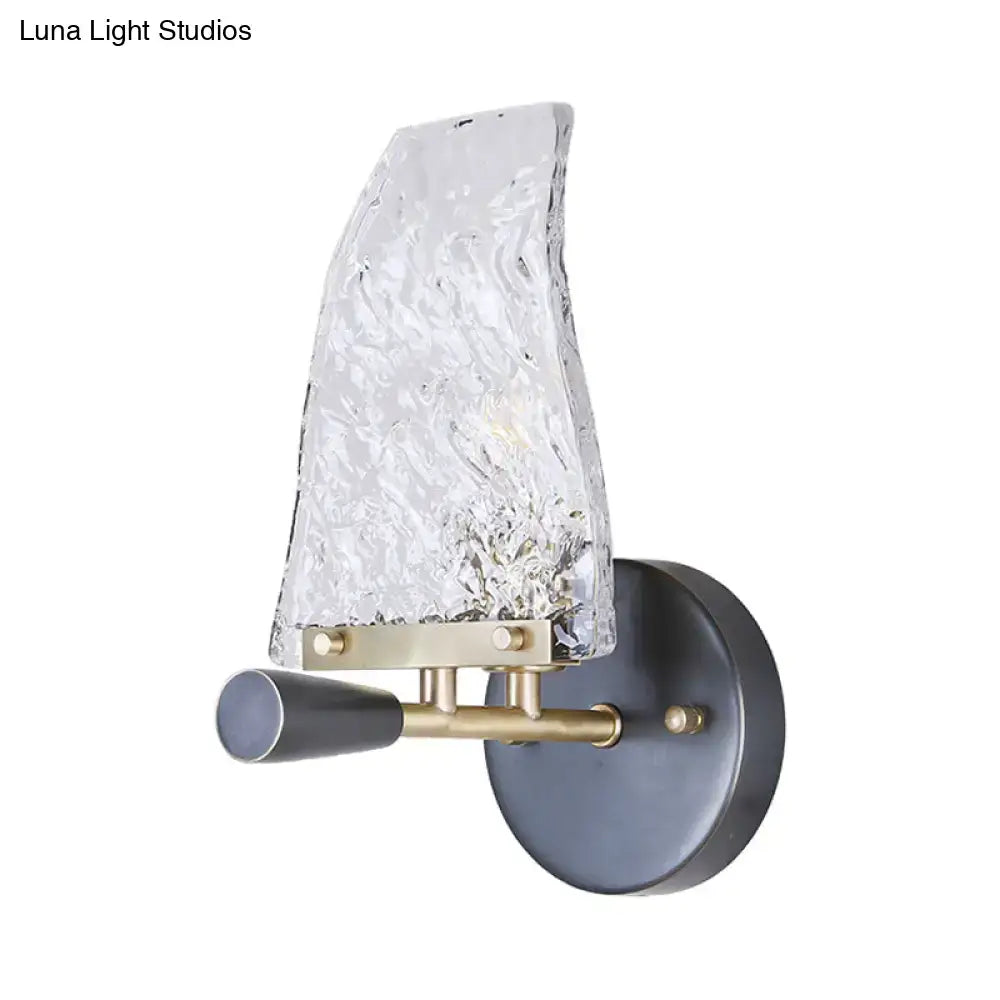 Black brass sail sconce with clear glass shade and matte backplate Decorbites on Tampa Home & Garden Store