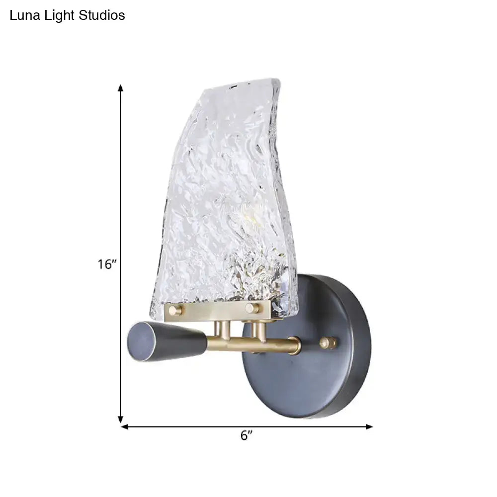 Black Brass Sail Sconce with textured glass sail shade by Decorbites, wall mount on Tampa Home & Garden Store
