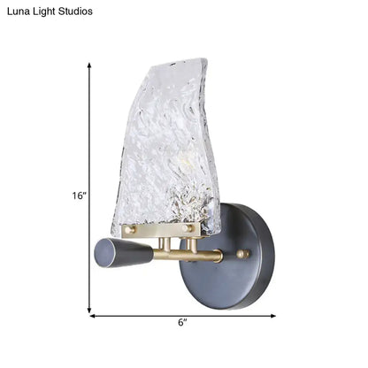 Black Brass Sail Sconce with textured glass sail shade by Decorbites, wall mount on Tampa Home & Garden Store