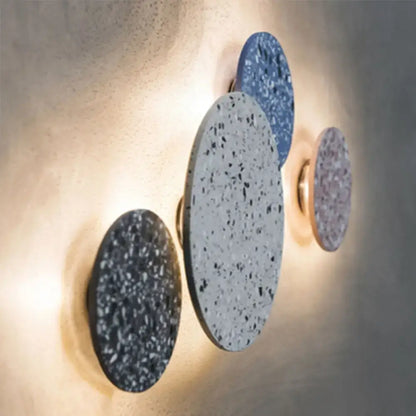 Minimalist terrazzo round LED wall sconce by Decorbites with four circular discs in gray and blue on Tampa Home & Garden Store