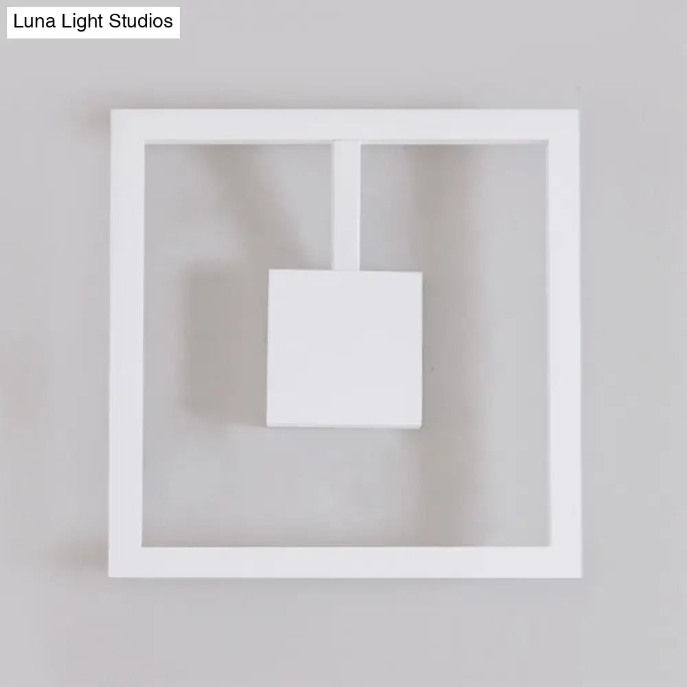 White Acrylic Dual-Voltage Metal Wall Light with square frame and cube center shade on Tampa Home & Garden Store