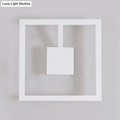 White Acrylic Dual-Voltage Metal Wall Light with square frame and cube center shade on Tampa Home & Garden Store