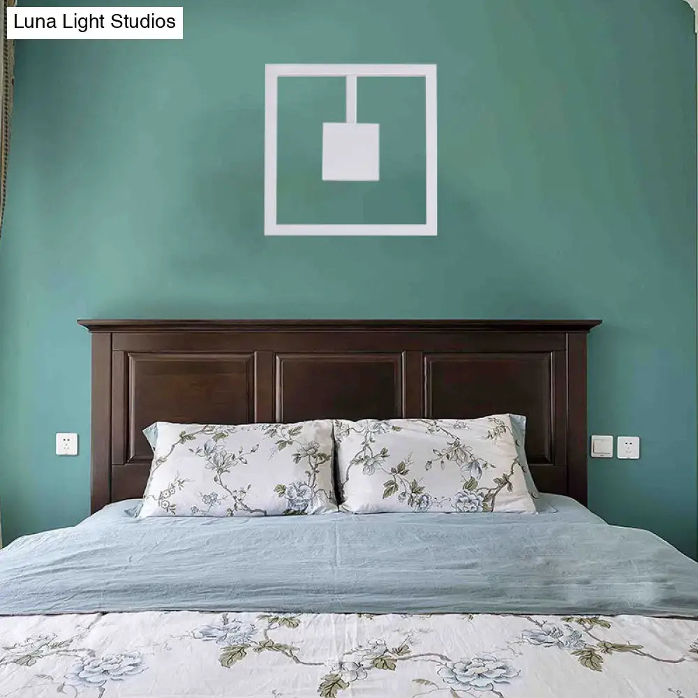 White Acrylic Dual-Voltage Metal Wall Light by Decorbites with square pendant on teal wall on Tampa Home & Garden Store