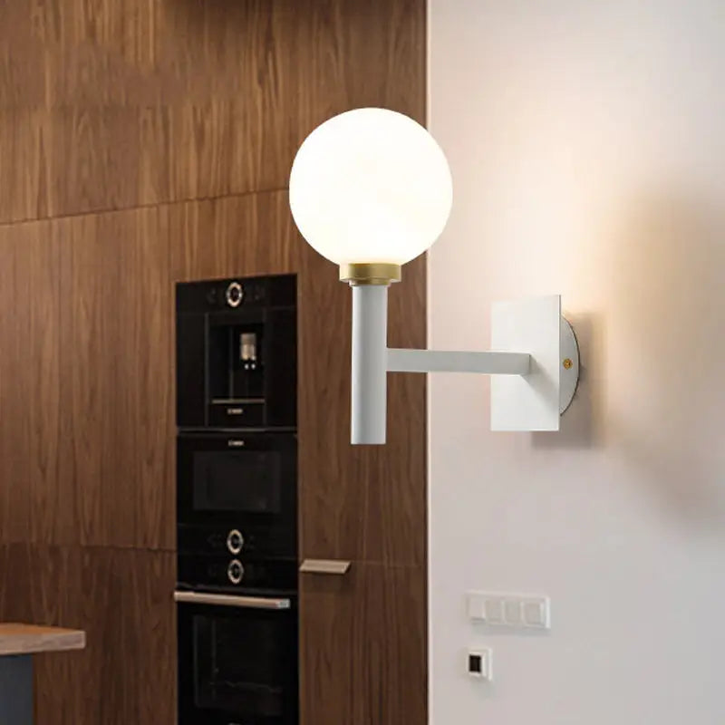 White Brass Opal Wall Lamp with opal glass globe and square wall mount by Decorbites on Tampa Home & Garden Store