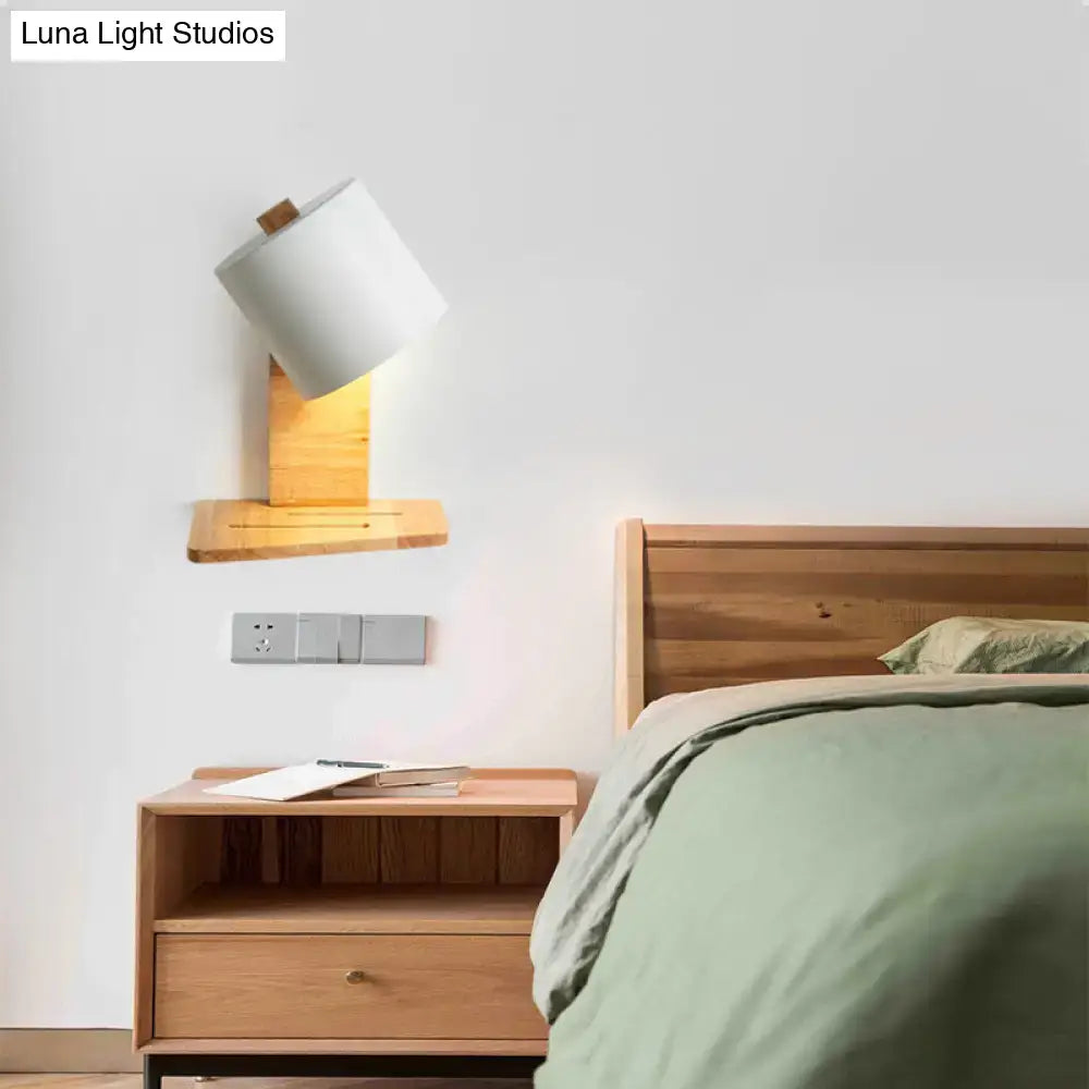 Green Nordic wall sconce with wooden mount and white lampshade by Decorbites on Tampa Home & Garden Store