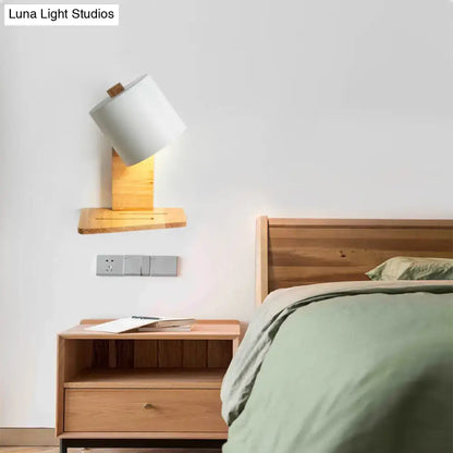Green Nordic wall sconce with wooden mount and white lampshade by Decorbites on Tampa Home & Garden Store