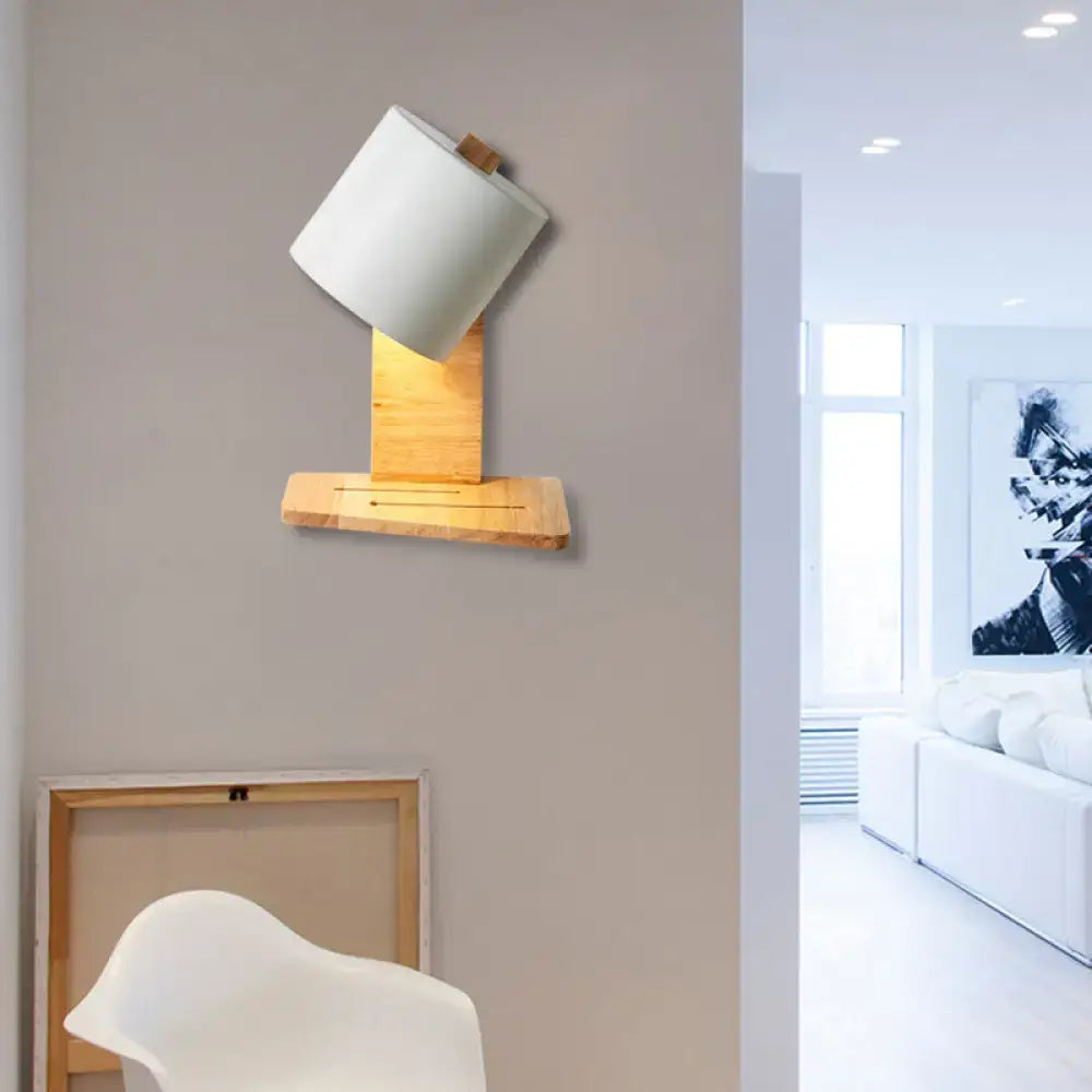 Green Nordic Wall Sconce by Decorbites with natural wood base and tilted gray shade on wall on Tampa Home & Garden Store