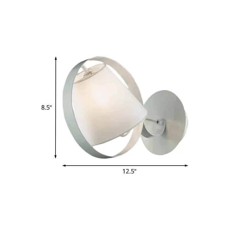 White Fabric Wall Sconce by Decorbites with circular metal ring and frosted glass shade on Tampa Home & Garden Store