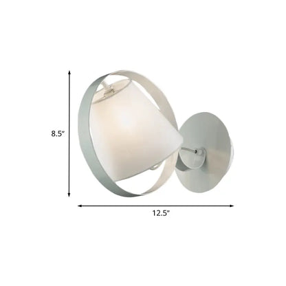 White Fabric Wall Sconce by Decorbites with circular metal ring and frosted glass shade on Tampa Home & Garden Store