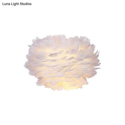 White Floral Wall Mount Light - Minimalist Feather Sconce for Bedroom