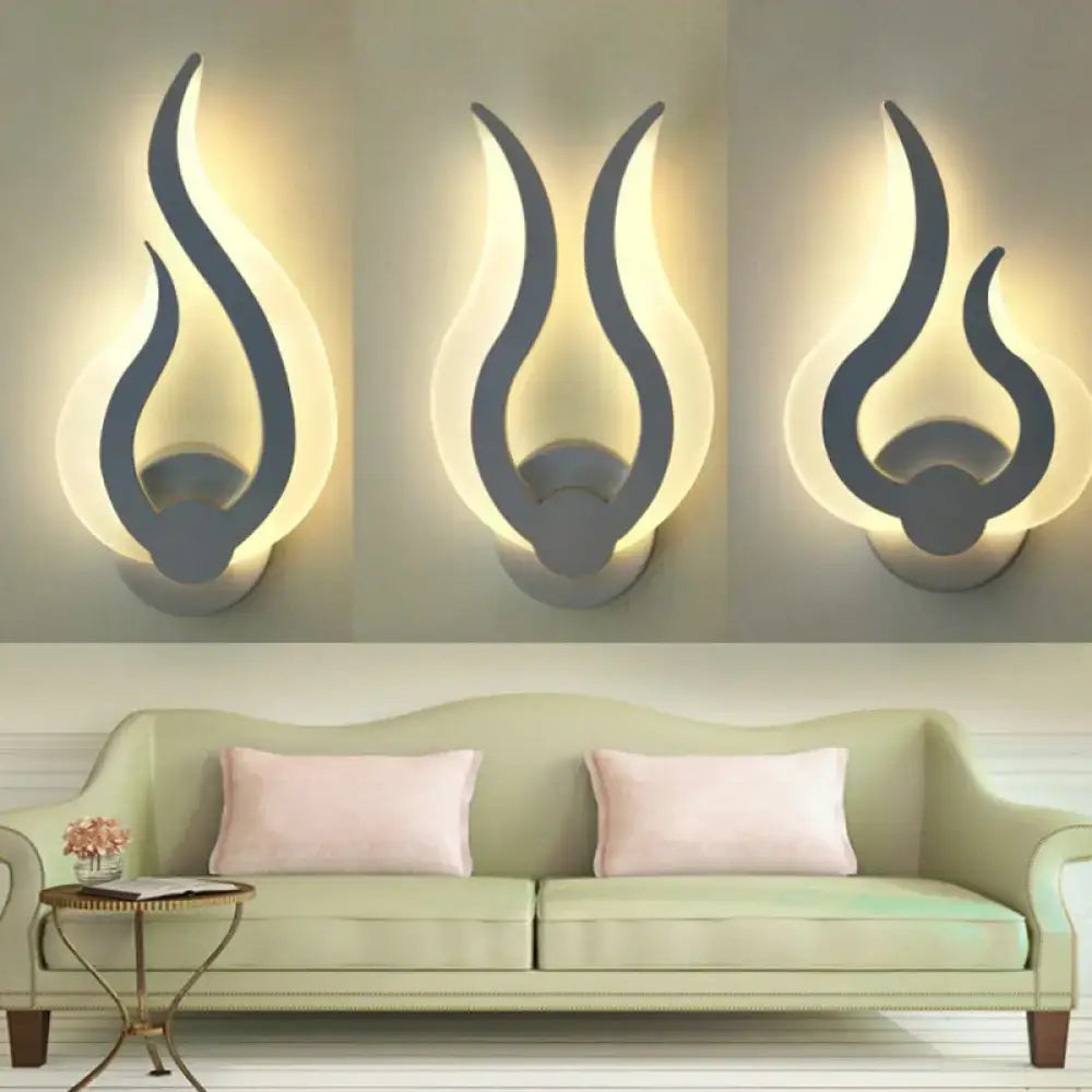 White Acrylic Flame Sconce set by Decorbites, backlit sculpted flame wall lights trio on Tampa Home & Garden Store