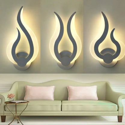 White Acrylic Flame Sconce set by Decorbites, backlit sculpted flame wall lights trio on Tampa Home & Garden Store
