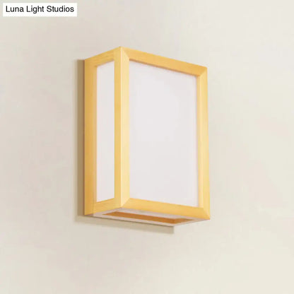 White glass wall sconce with natural wood frame by Decorbites and Luna Light Studios on Tampa Home & Garden Store