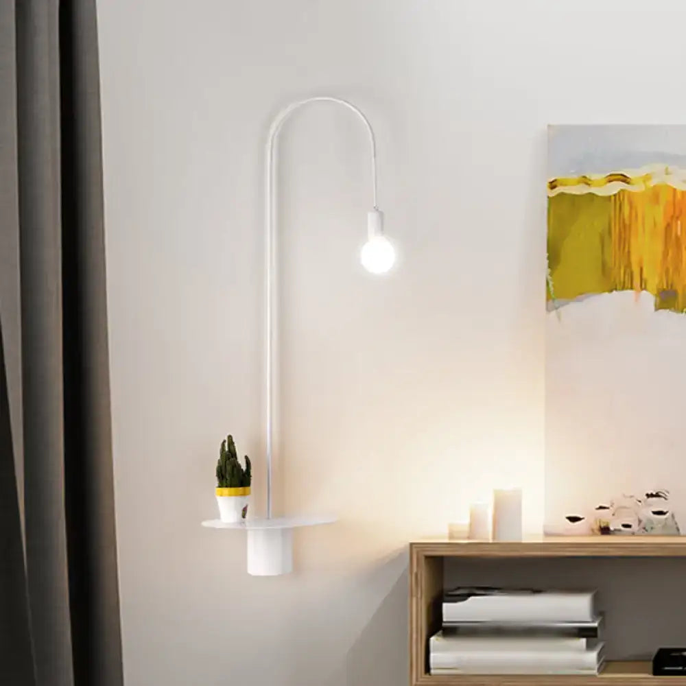 White gooseneck wall sconce by Decorbites with curved arm and exposed bulb on Tampa Home & Garden Store