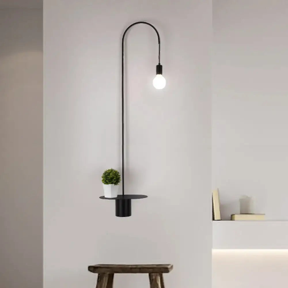 Decorbites white gooseneck wall sconce with exposed bulb and small shelf on Tampa Home & Garden Store