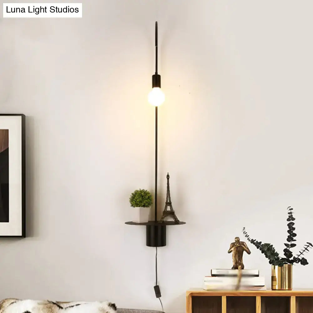 White Gooseneck Wall Sconce with exposed bulb, black finish, wall-mounted shelf decor on Tampa Home & Garden Store