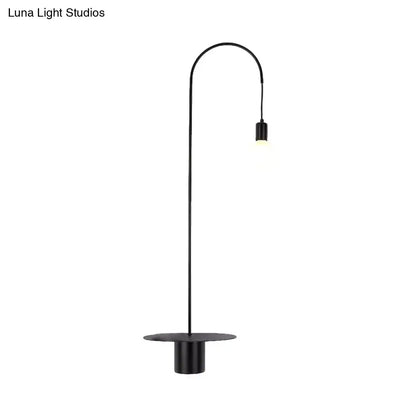 Gooseneck wall sconce lamp, black finish, curved arm, single exposed bulb, base plate Decorbites on Tampa Home & Garden Store