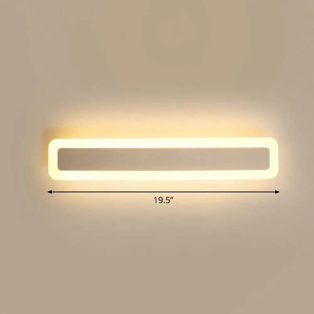 Minimalist white LED vanity light bathroom wall sconce, 19.5 inches long, Decorbites, warm glow on Tampa Home & Garden Store