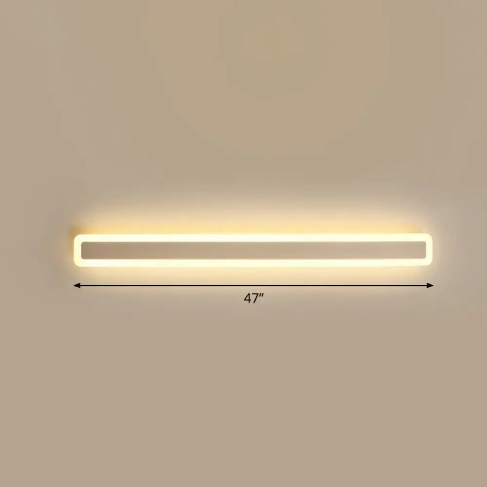 Minimalist white LED vanity light wall sconce 47-inch slim rectangular frame with warm glow on Tampa Home & Garden Store