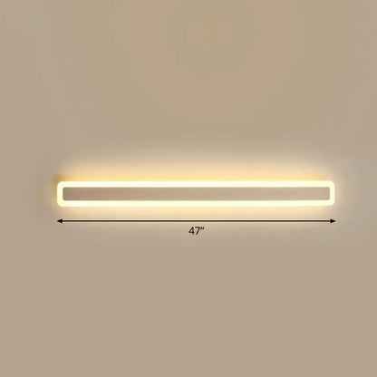 Minimalist white LED vanity light wall sconce 47-inch slim rectangular frame with warm glow on Tampa Home & Garden Store