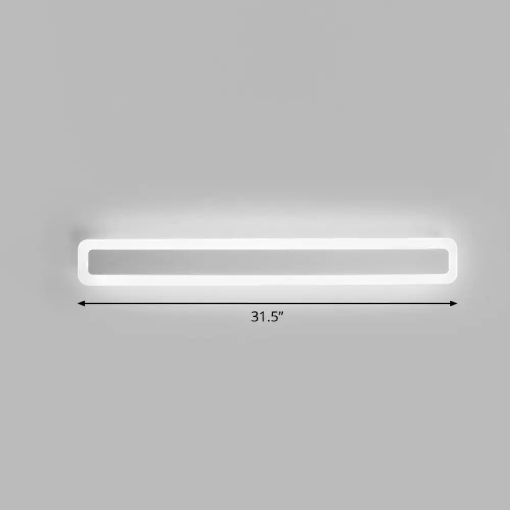 Decorbites minimalist white LED vanity light bathroom wall sconce, 31.5" long, rounded rectangular frame on Tampa Home & Garden Store