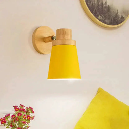Minimalist White Metal Barrel Wall Lamp with Wood
