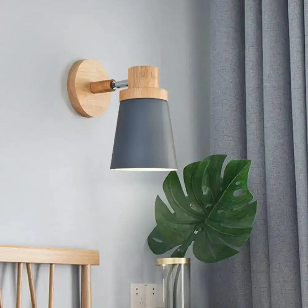 Minimalist White Metal Barrel Wall Lamp with Wood